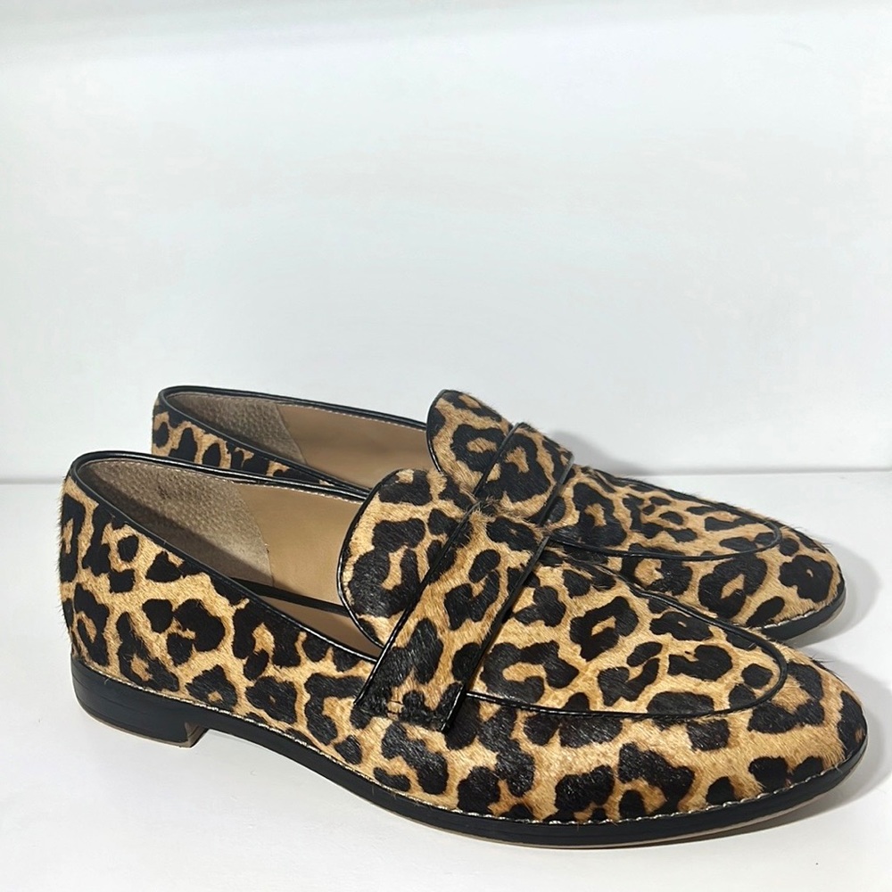 Franco Sarto Hudley 3 Leopard Print Leather Calf Hair Slip On Loafers Size 9